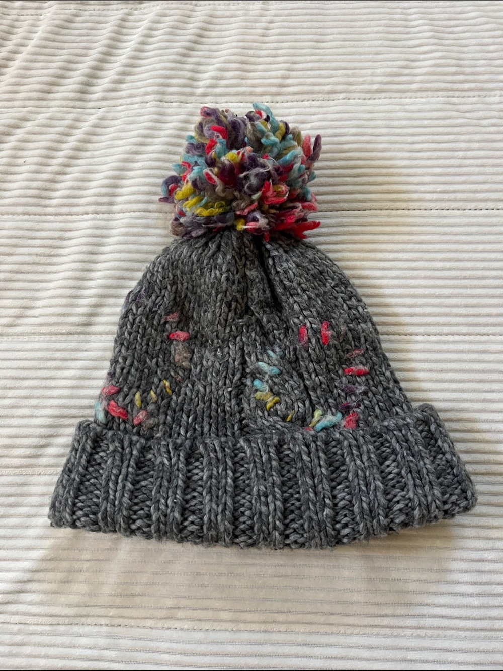 Maurices Gray Knit Pom Beanie with Multicolor Pom